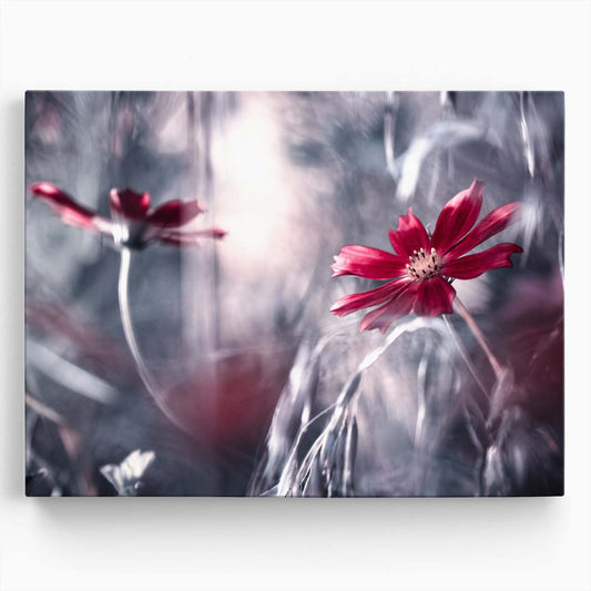 Red Cosmos Flower Macro Photography Romantic Floral Bokeh Wall Art by Luxuriance Designs. Made in USA.