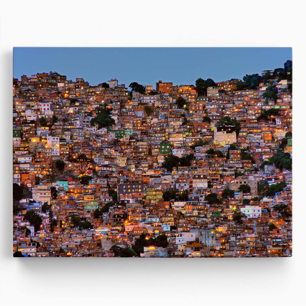Colorful Rocinha Favela Rio Night Skyline Wall Art by Luxuriance Designs. Made in USA.