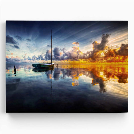 Golden Sunrise Sailboat Reflection Kaneohe Bay Wall Art by Luxuriance Designs. Made in USA.