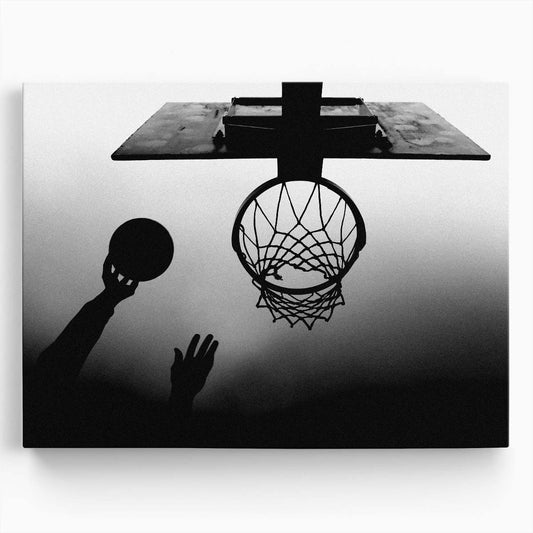 Dynamic Basketball Dunk Minimalist Black & White Wall Art by Luxuriance Designs. Made in USA.