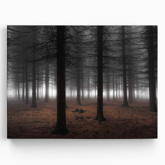 Misty Autumn Forest Landscape Serene Pine Woods Photography Wall Art by Luxuriance Designs. Made in USA.