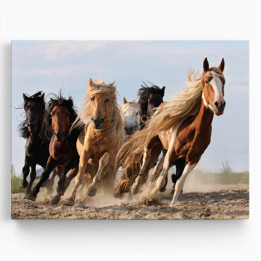 Dramatic Galloping Horses in Action - Mongolian Summer Wall Art by Luxuriance Designs. Made in USA.