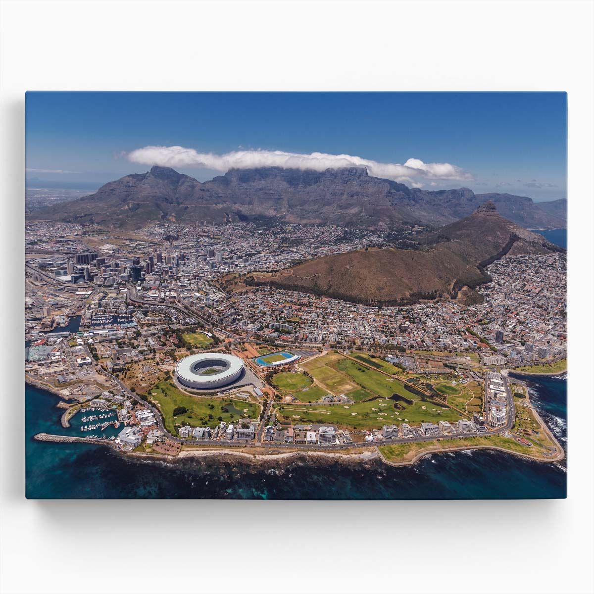 Cape Town Aerial View Urban Landscape Wall Art by Luxuriance Designs. Made in USA.