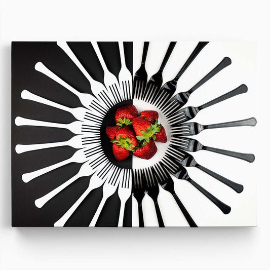 Yin Yang Strawberry Forks Abstract Kitchen Wall Art by Luxuriance Designs. Made in USA.