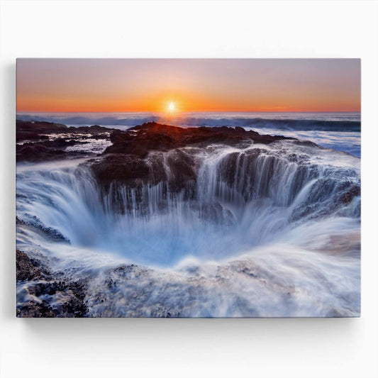 Thor's Well Oregon Silky Sunset Seascape Photography Wall Art by Luxuriance Designs. Made in USA.