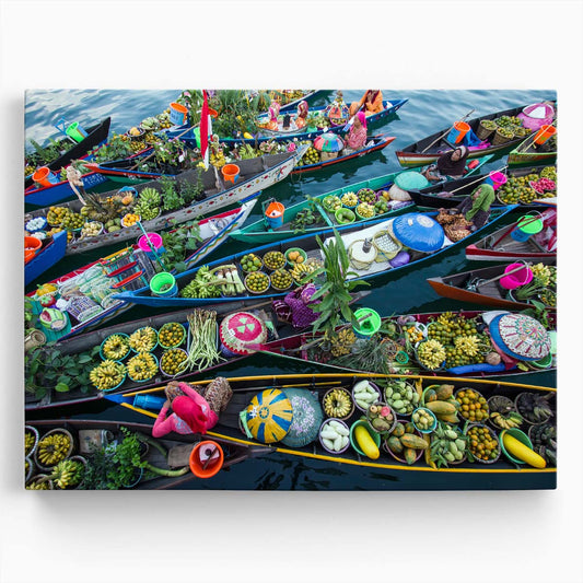 Colorful Banjarmasin Floating Market Aerial View Wall Art by Luxuriance Designs. Made in USA.