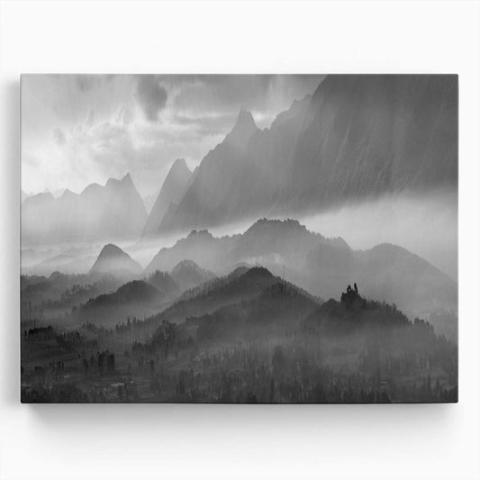Misty Mountain Forest Haze Panoramic Wall Art by Luxuriance Designs. Made in USA.