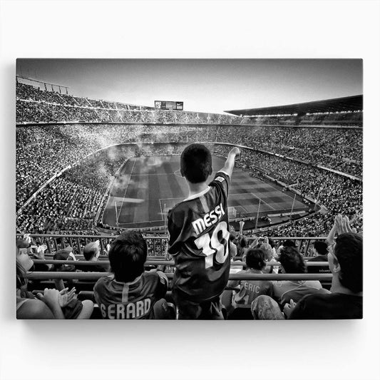 Lionel Messi Heroic Monochrome Football Stadium Photography Wall Art by Luxuriance Designs. Made in USA.