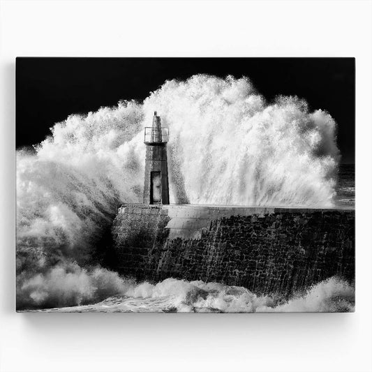 Stormy Asturias Lighthouse Waves Splash Wall Art by Luxuriance Designs. Made in USA.