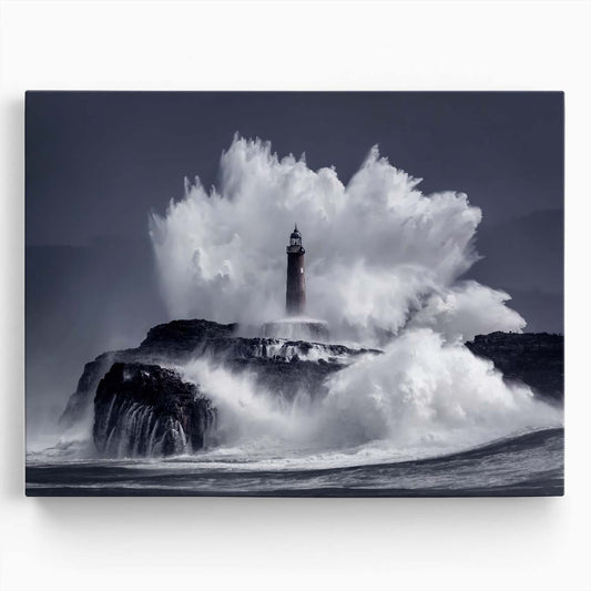 Dramatic Waves & Lighthouse Seascape Photography, Santander Spain Wall Art by Luxuriance Designs. Made in USA.