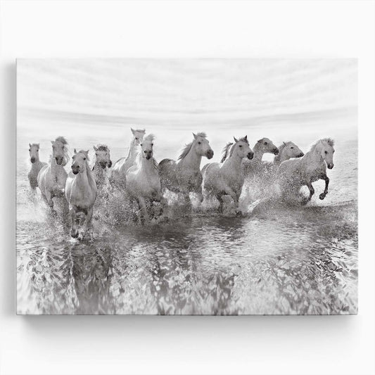 Dramatic Black & White Horse Beach Gallop Wall Art by Luxuriance Designs. Made in USA.