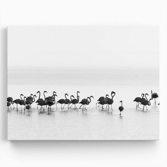 Monochrome Flamingo Flock Coastal Landscape Wall Art by Luxuriance Designs. Made in USA.