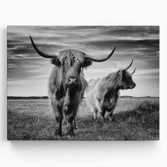 Highland Cattle in Monochrome Wildlife & Farm Landscape Wall Art by Luxuriance Designs. Made in USA.