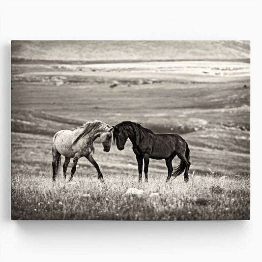Romantic Horses Embrace in Sepia Landscape Wall Art by Luxuriance Designs. Made in USA.
