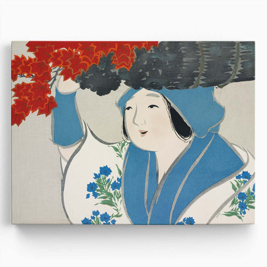 Momoyogusa Blue Woman Oil Painting by Kamisaka Sekka Wall Art by Luxuriance Designs. Made in USA.