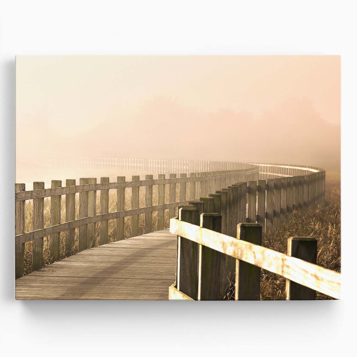 Misty Wooden Bridge Path, Jutland Denmark Wall Art by Luxuriance Designs. Made in USA.