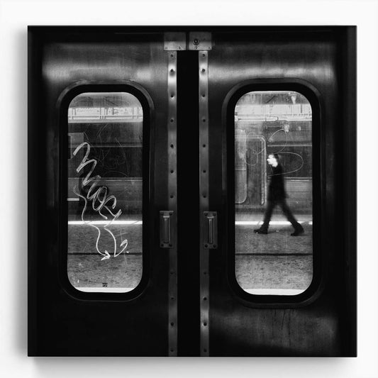 Solitary Urban Journey Black & White Subway Photography Wall Art by Luxuriance Designs. Made in USA.