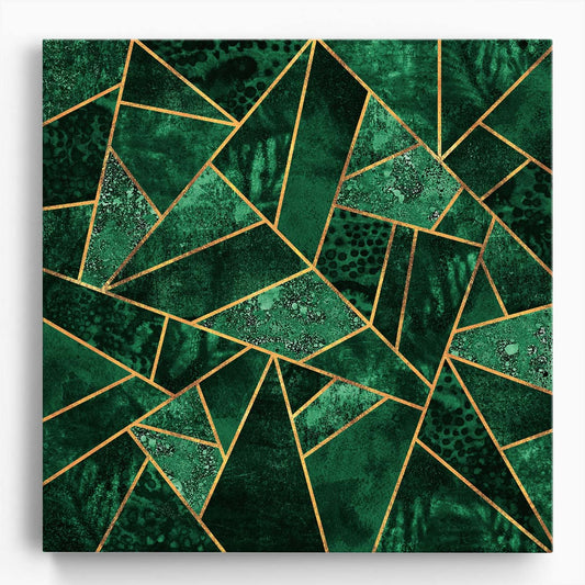 Emerald & Gold Geometric Lines Abstract Wall Art Illustration by Luxuriance Designs. Made in USA.
