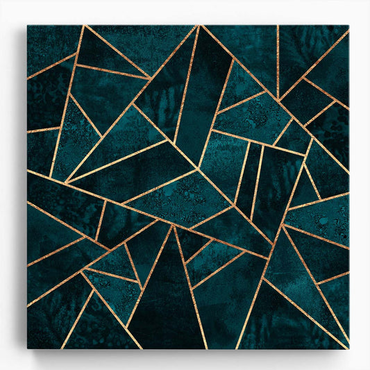 Abstract Geometric Illustration in Teal & Gold Wall Art by Luxuriance Designs. Made in USA.
