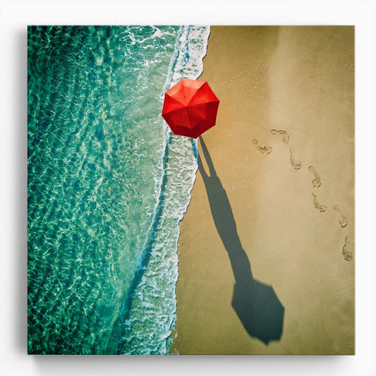 Paradise Coastal Seascape Photography Featuring Red Umbrella Wall Art by Luxuriance Designs. Made in USA.