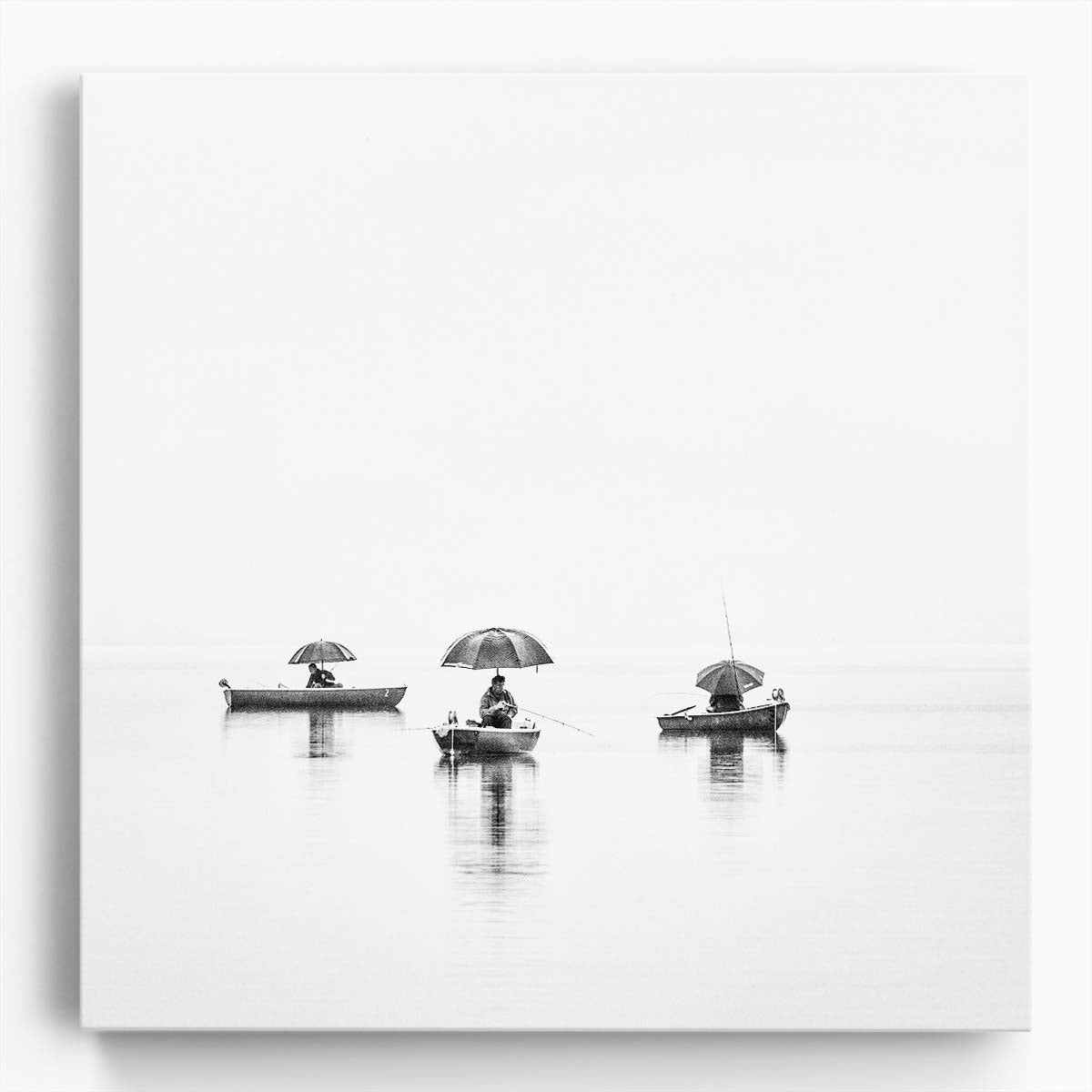 Serene Monochrome Lake Scene with Fishing Reflections & Rowboats Wall Art by Luxuriance Designs. Made in USA.