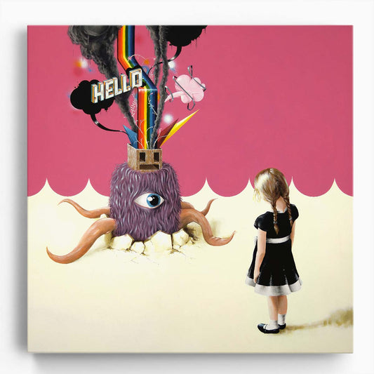 Surreal Colorful Illustration of Little Girl & Monster Wall Art by Luxuriance Designs. Made in USA.