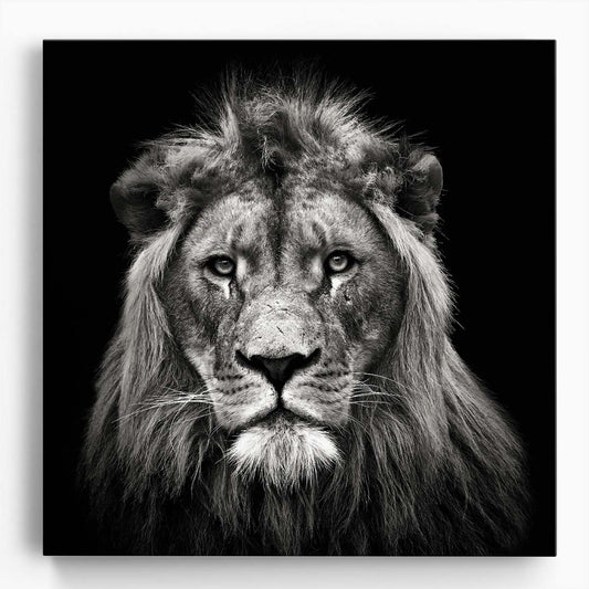 Dark Monochrome Lion Portrait Animal Photography Wall Art by Luxuriance Designs. Made in USA.