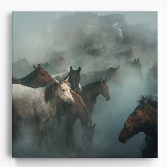 Cappadocia Misty Herd Migration Equestrian Photography Wall Art by Luxuriance Designs. Made in USA.