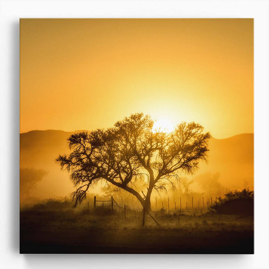 Golden Sunrise Over Namibian Landscape African Dawn Wall Art by Luxuriance Designs. Made in USA.