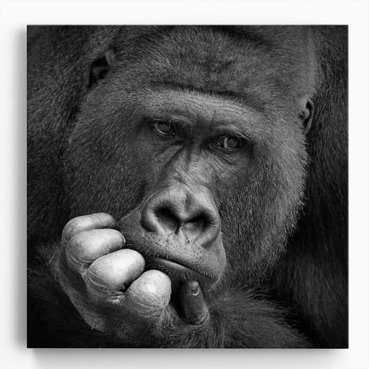 Monochrome Introspective Silverback Gorilla Portrait Wall Art by Luxuriance Designs. Made in USA.