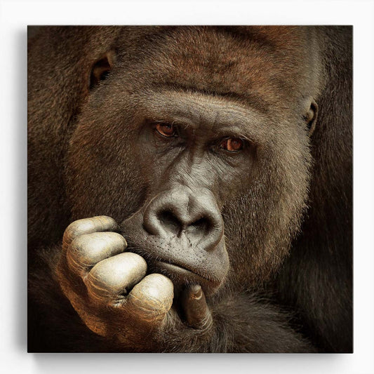 Contemplative Silverback Gorilla Portrait Reflective Primate Wall Art Photography by Luxuriance Designs. Made in USA.