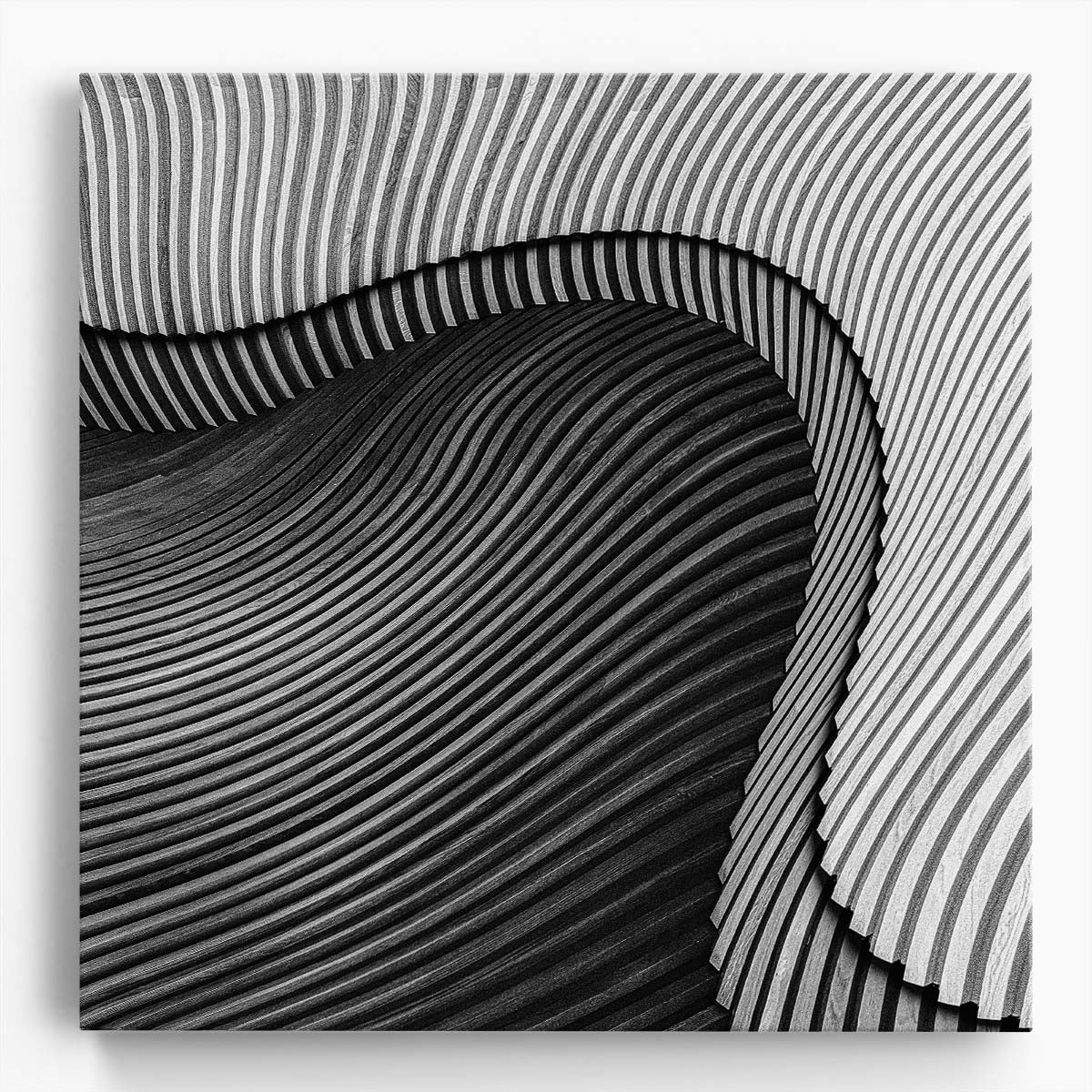 Abstract Monochrome Waves Curved Wood Photography Wall Art by Luxuriance Designs. Made in USA.