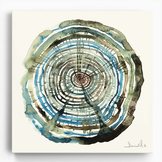 Abstract HandDrawn Watercolor Oak Tree Rings Wall Art by Luxuriance Designs. Made in USA.