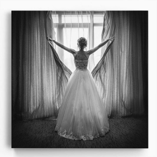 Monochrome Vintage Bride Portrait Wedding Photography Wall Art by Luxuriance Designs. Made in USA.