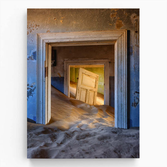 Abandoned Namibian House in Sand Dune, Urbex Photography Art by Luxuriance Designs, made in USA