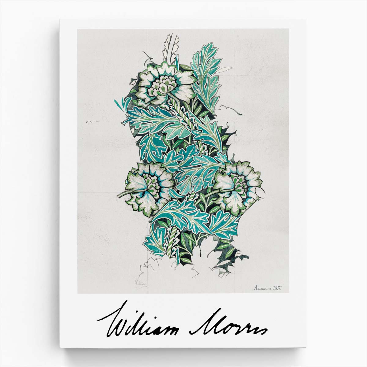 William Morris Vintage Anemone Illustration, Inspirational Green Typography Poster by Luxuriance Designs, made in USA