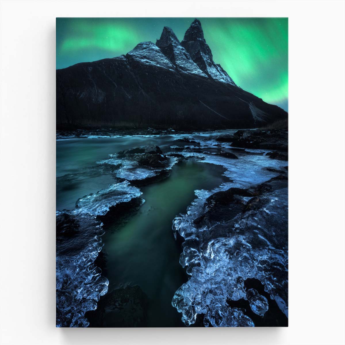 Aurora Borealis Night Sky Starry Mountain Photography Art by Luxuriance Designs, made in USA