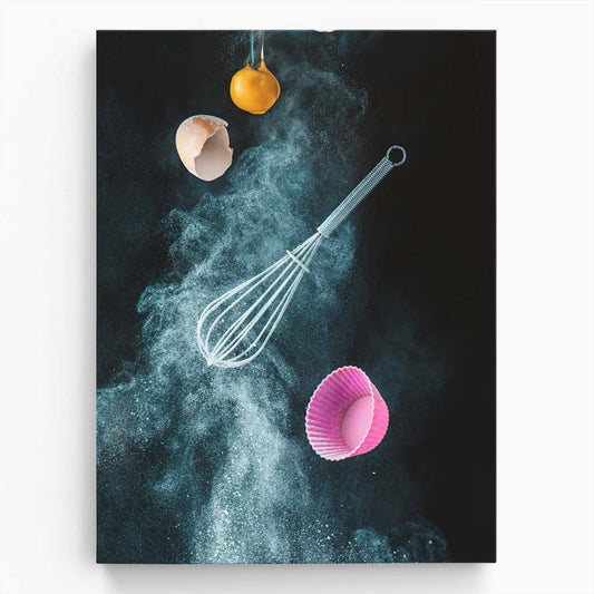 Still Life Baking Photography Cracked Egg, Whisk & Flour Art by Luxuriance Designs, made in USA