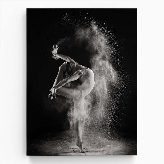 Monochrome Ballet Dancer Photography in Dynamic Powder Pose by Luxuriance Designs, made in USA