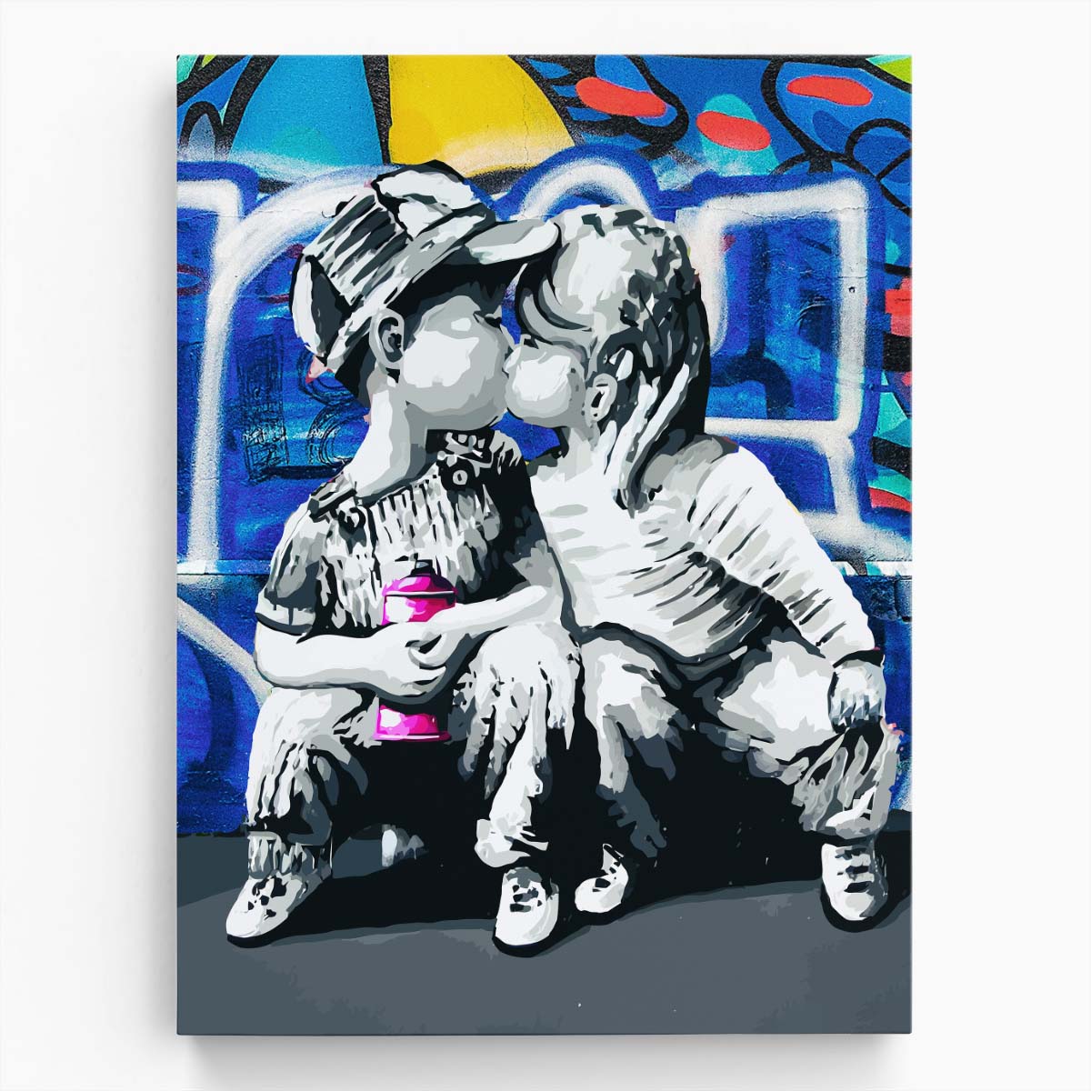 Banksy Children Kissing Graffiti Wall Art by Luxuriance Designs. Made in USA.