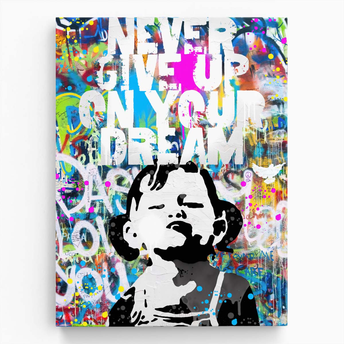 Banksy Never Give Up On Your Dream Wall Art by Luxuriance Designs. Made in USA.