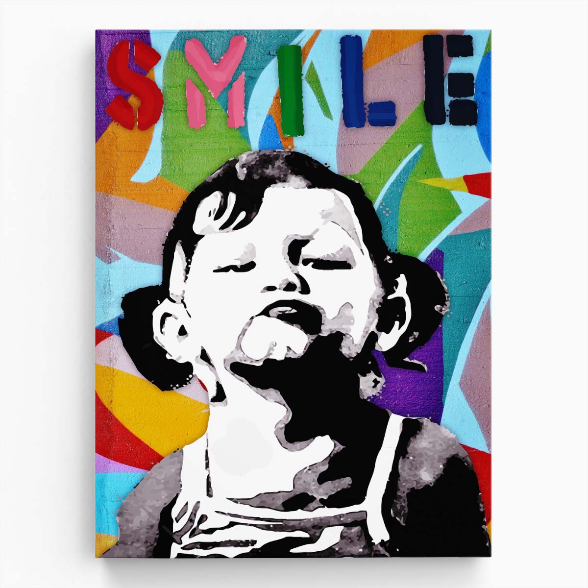 Banksy Smile Girl Graffiti Wall Art by Luxuriance Designs. Made in USA.