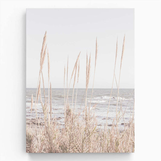 Coastal Landscape Photography Beige Beach, Ocean Horizon, Grass Reeds by Luxuriance Designs, made in USA