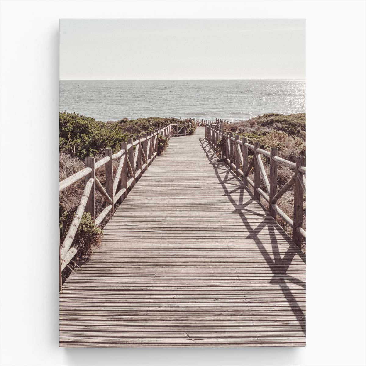 Coastal Landscape Photography Wooden Boardwalk Sea Perspective Artwork by Luxuriance Designs, made in USA