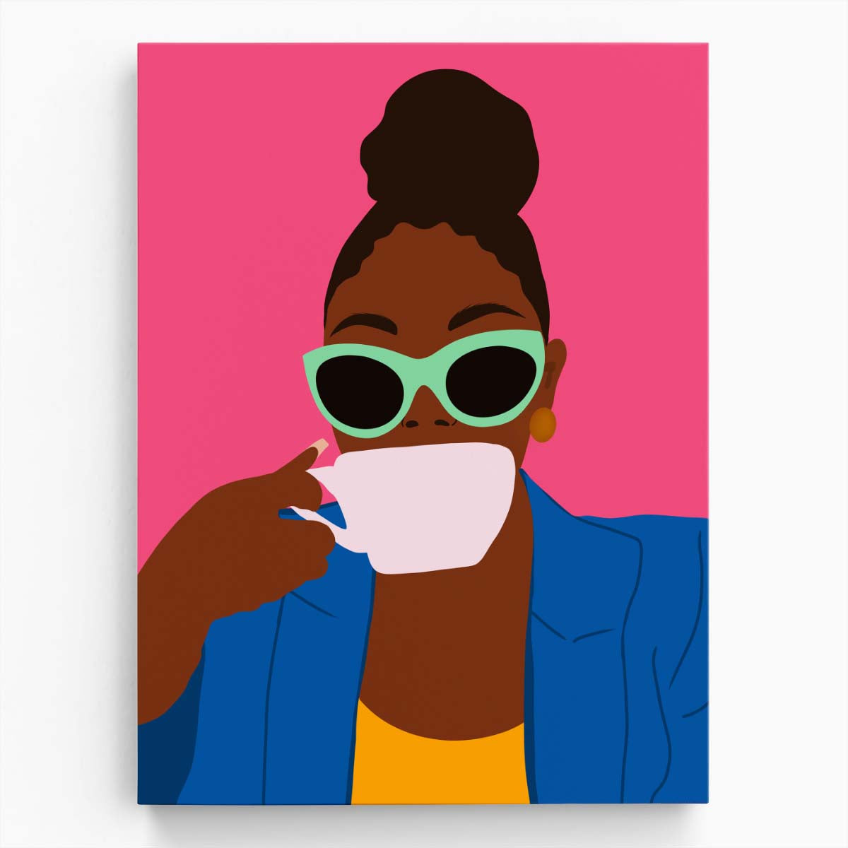 Empowering Black Woman Coffee Illustration, Colourful Fashion Portrait by Luxuriance Designs, made in USA