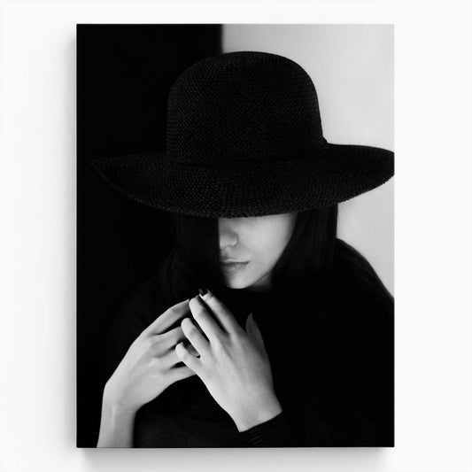 Monochrome Yin-Yang Portrait Photography of Shy Woman with Hat by Luxuriance Designs, made in USA