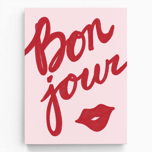 Bonjour Lips Pink - Inspirational French Typography Illustration Art by Luxuriance Designs, made in USA