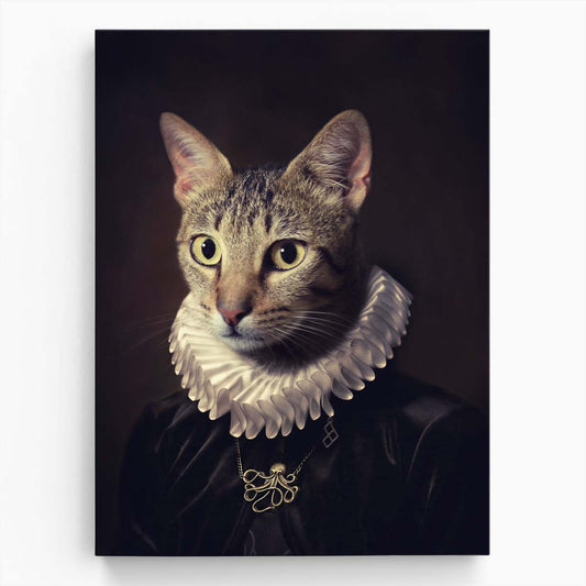 Vintage Renaissance Cat Portrait Photography, Animal Face with Necklace by Luxuriance Designs, made in USA