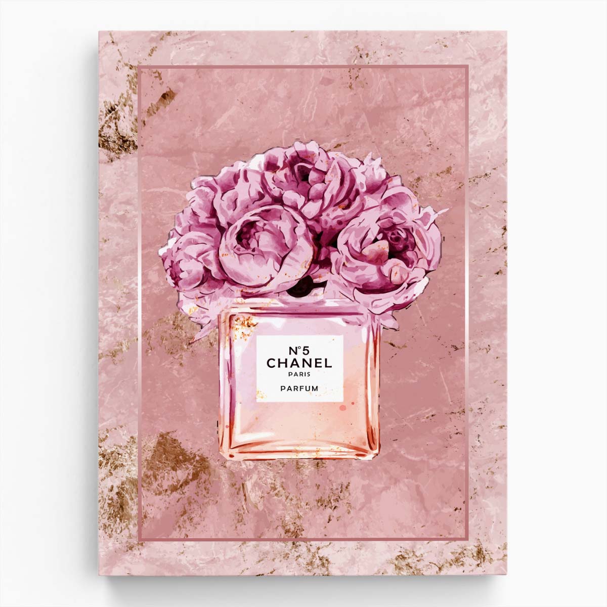 Coco Chanel N5 Perfume Pink Marble Wall Art by Luxuriance Designs. Made in USA.