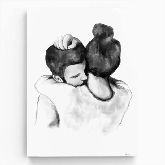 Romantic Couple Embrace Watercolor Illustration in Monochrome by Luxuriance Designs, made in USA
